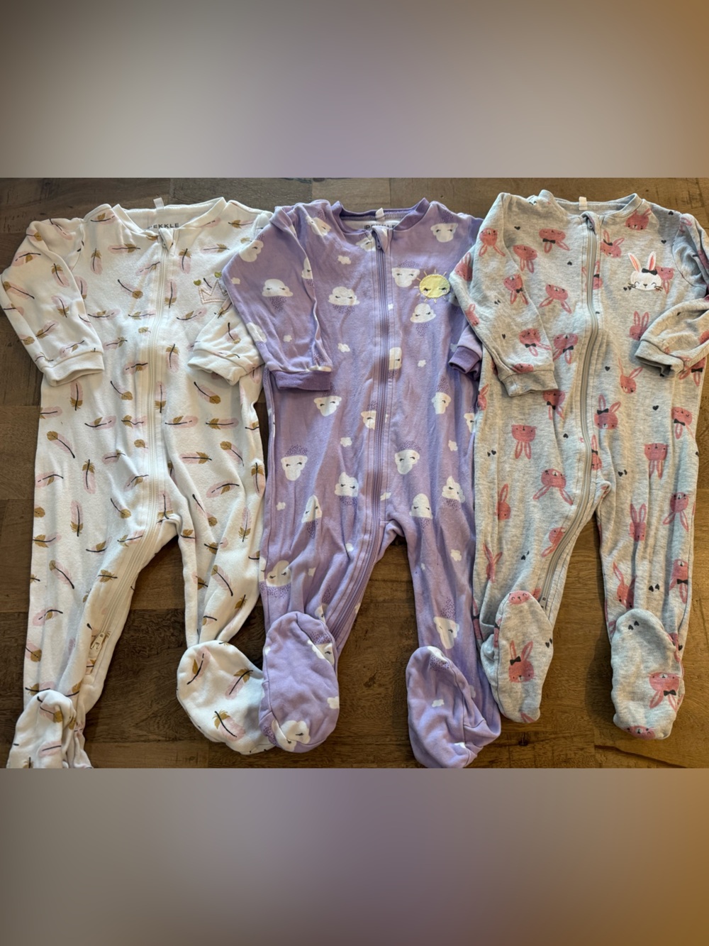 Pekkle bundle 3 Kids Purple novelty Print Footed One-Piece Pajamas sz 9 months